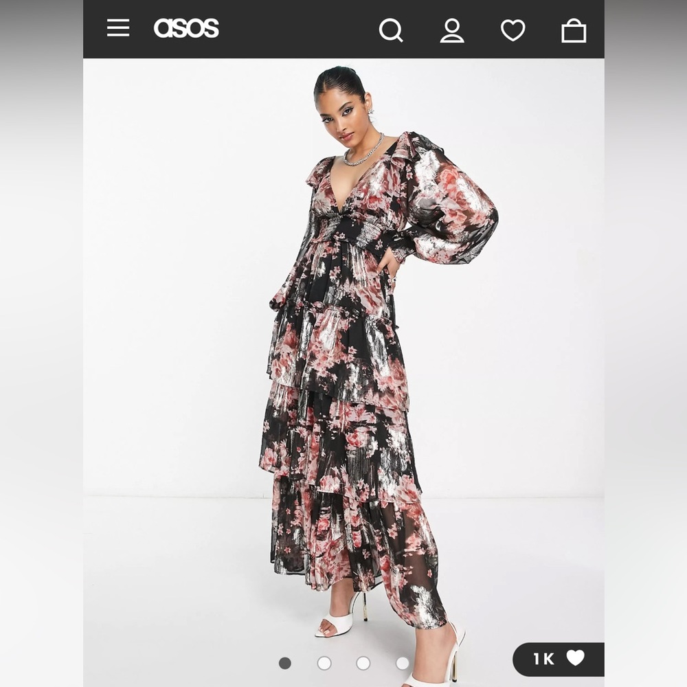 ASOS Black Floral Maxi Dress with Pink Accents